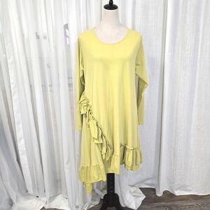 Chartreuse Asymmetrical Ruffle Cotton Mini Dress Size‎ M Oversized European